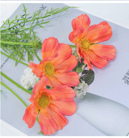 20" Real Touch Cosmos Flowers-vibrant lifelike colors: White with pink Trimmed