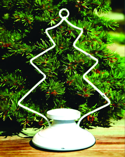 White Distressed Tree Candle Holder
