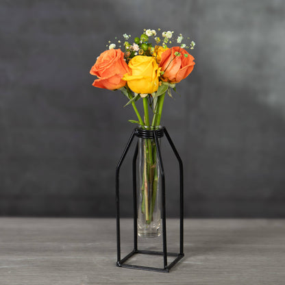 Set of Two Glass/Metal Vases