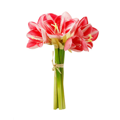 12" Real Touch faux Amaryllis-8 blooms 2 buds: White