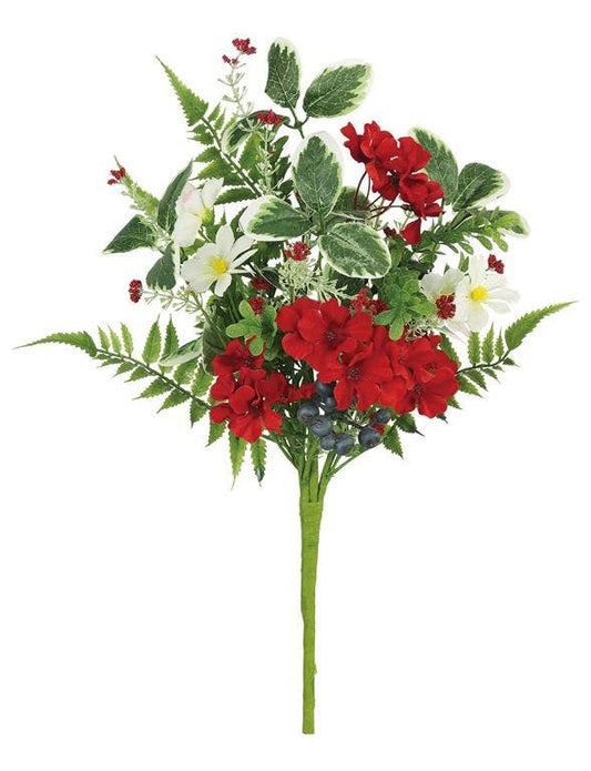 MIXED FLOWER & BLUEBERRY BUNDLE, 20", RED/CREAM