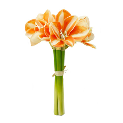 12" Real Touch faux Amaryllis-8 blooms 2 buds: White