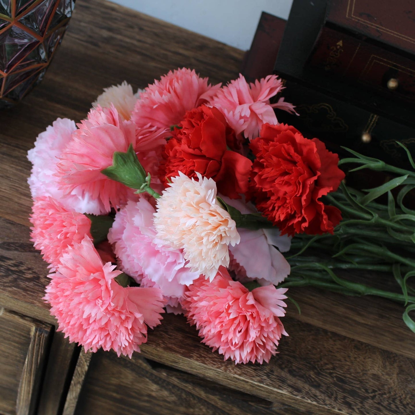19,6" real touch Carnati flower, Silk faux flowers for Mom: Red