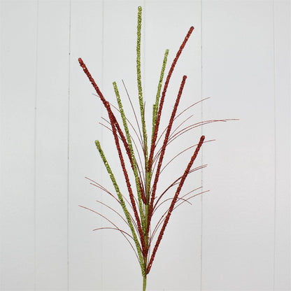 36'' Glittered Millet Grass Christmas Spray- Red/Apple
