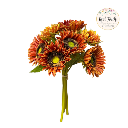 Pack of 7Stems-Rustic antique -Real Touch Sunflower Bouquet: Fall Orange