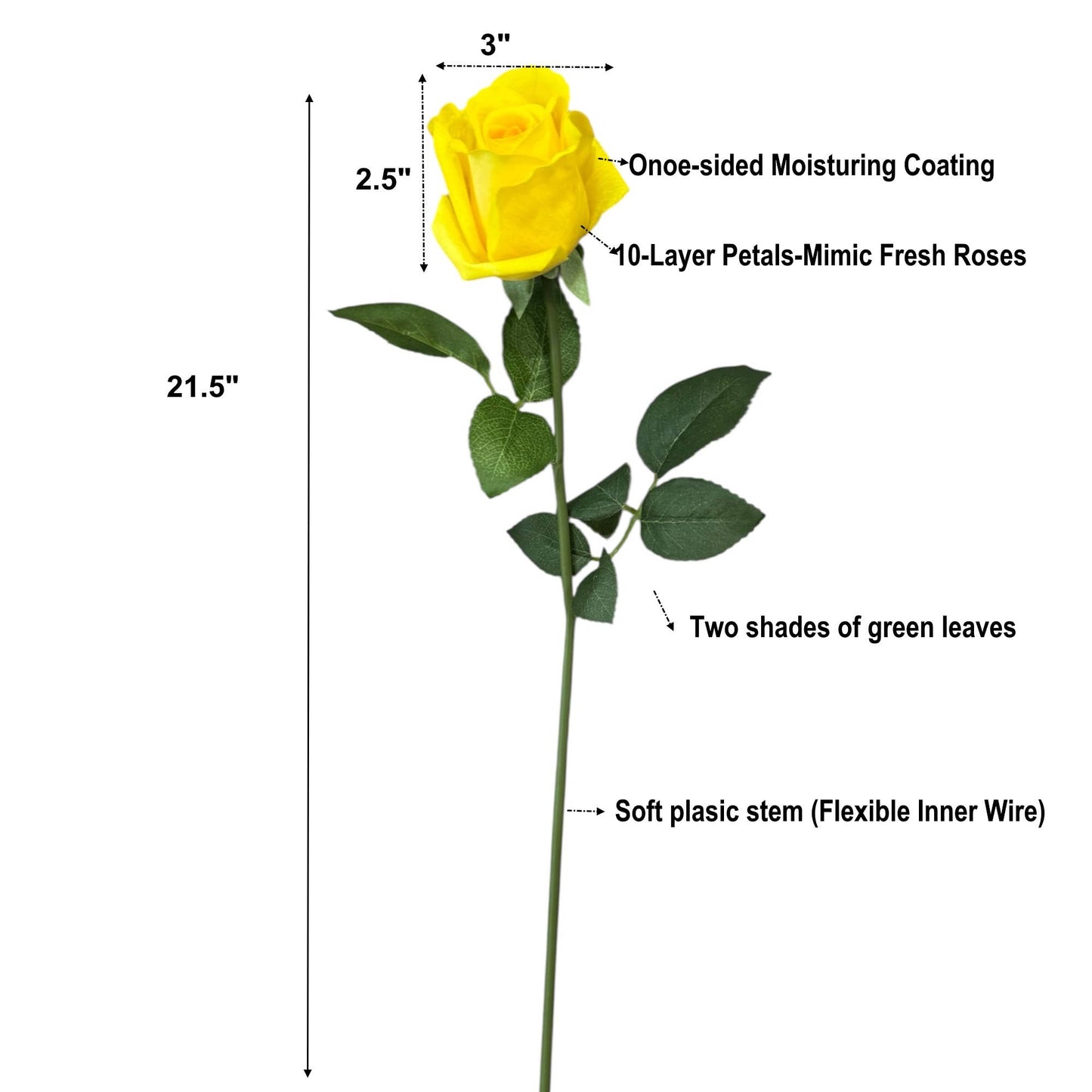 21.5" Ultra Realistic Faux Rose Stem–Moisturizing coating: Soft Yellow