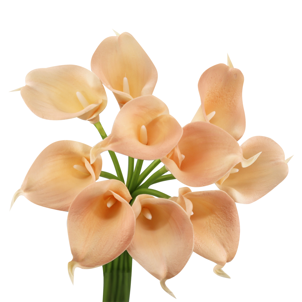 Pack of 10-Peach Coral Brown real touch 14inch calla lilies: Tangerine