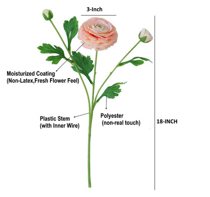 18"-Ultra Realistic Artificial Real Touch Ranunculus: Pale Pink