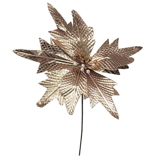 Metallic Diamond Pattern Poinsettia Spray - Rose Gold 18”