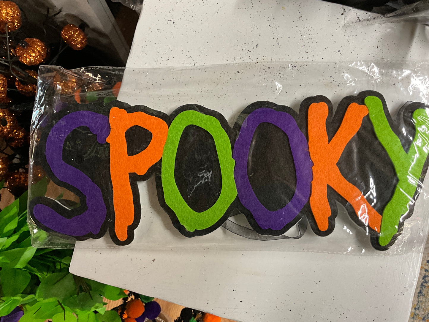 SPOOKY sign, purple, orange and green