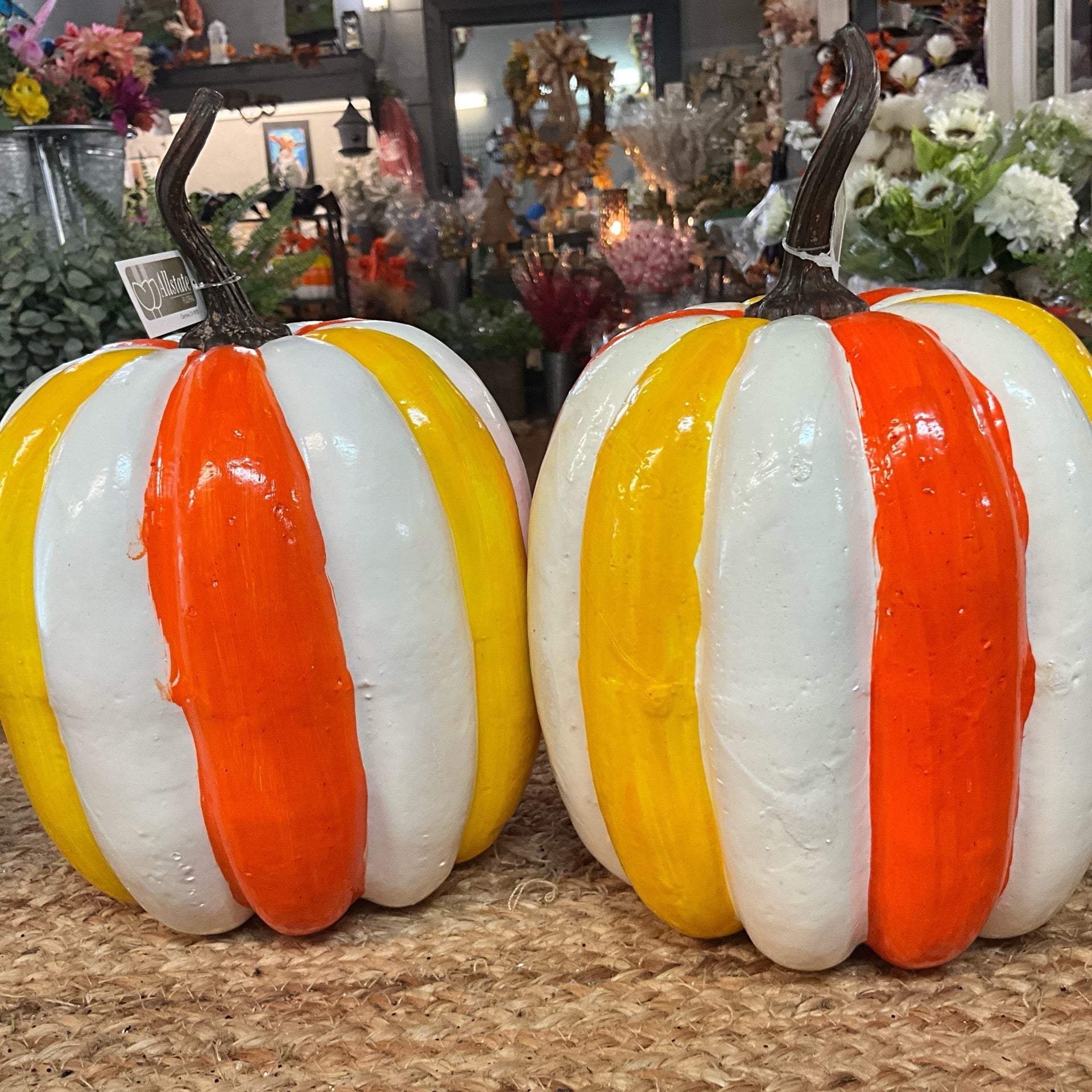 Candy Corn Striped Pumpkin, 10.7” x 2” - CancreekDesigns