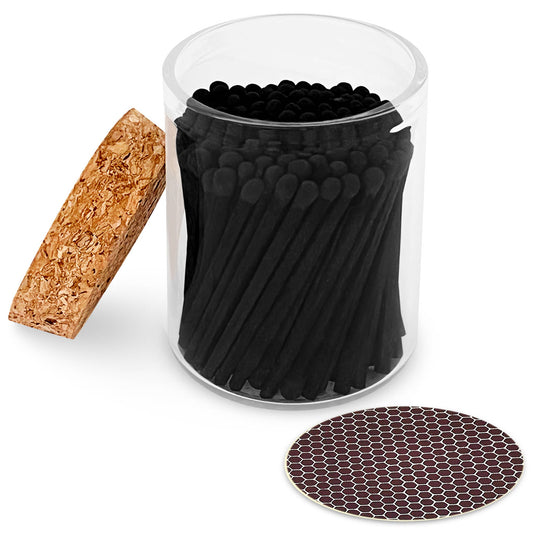 Thankful Greetings - 2" Matches in Cork Top Jar - Colors of Your Choice: All Black - CancreekDesigns