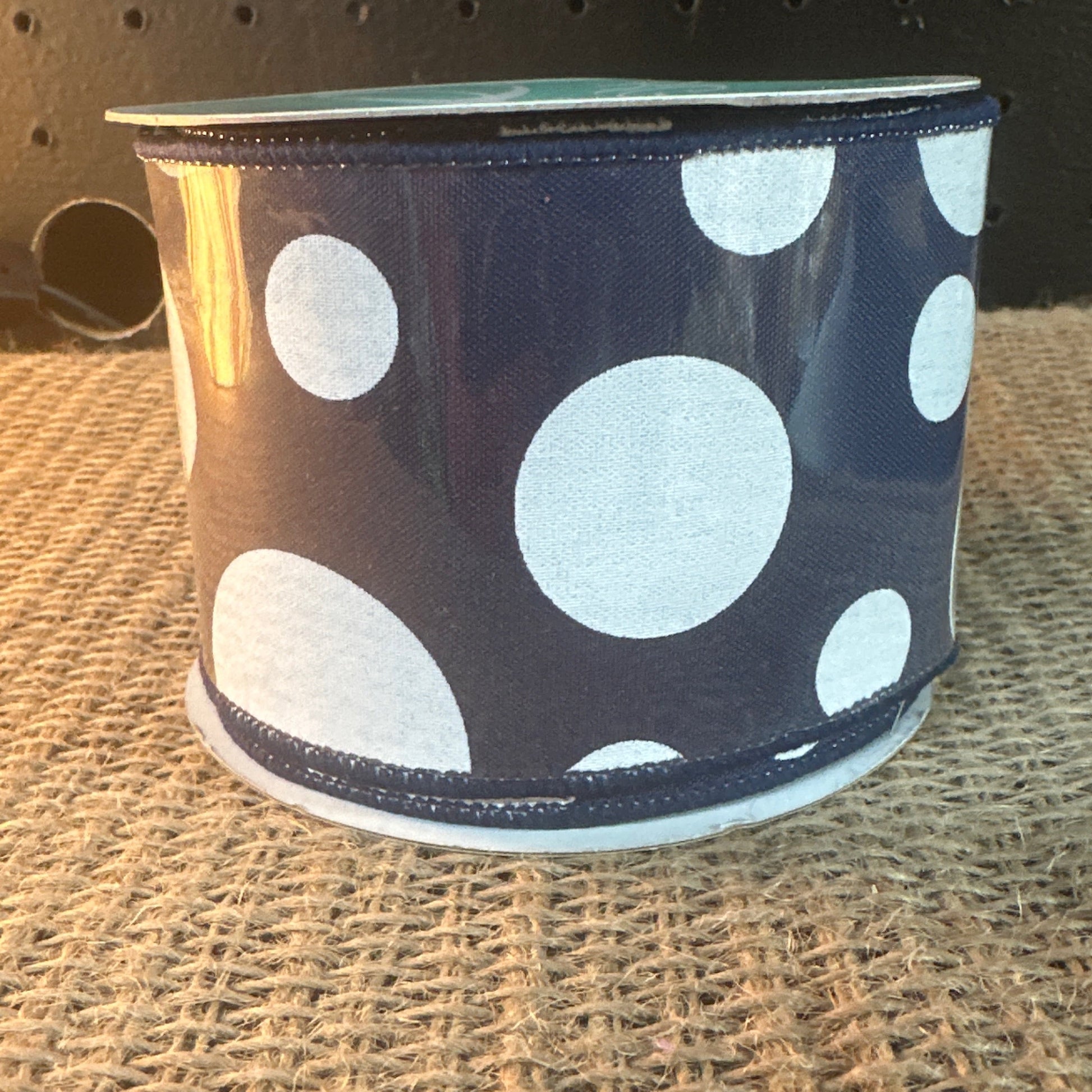 Giant Two Size Polka Dot Wired Edge Ribbon Navy /White - CancreekDesigns