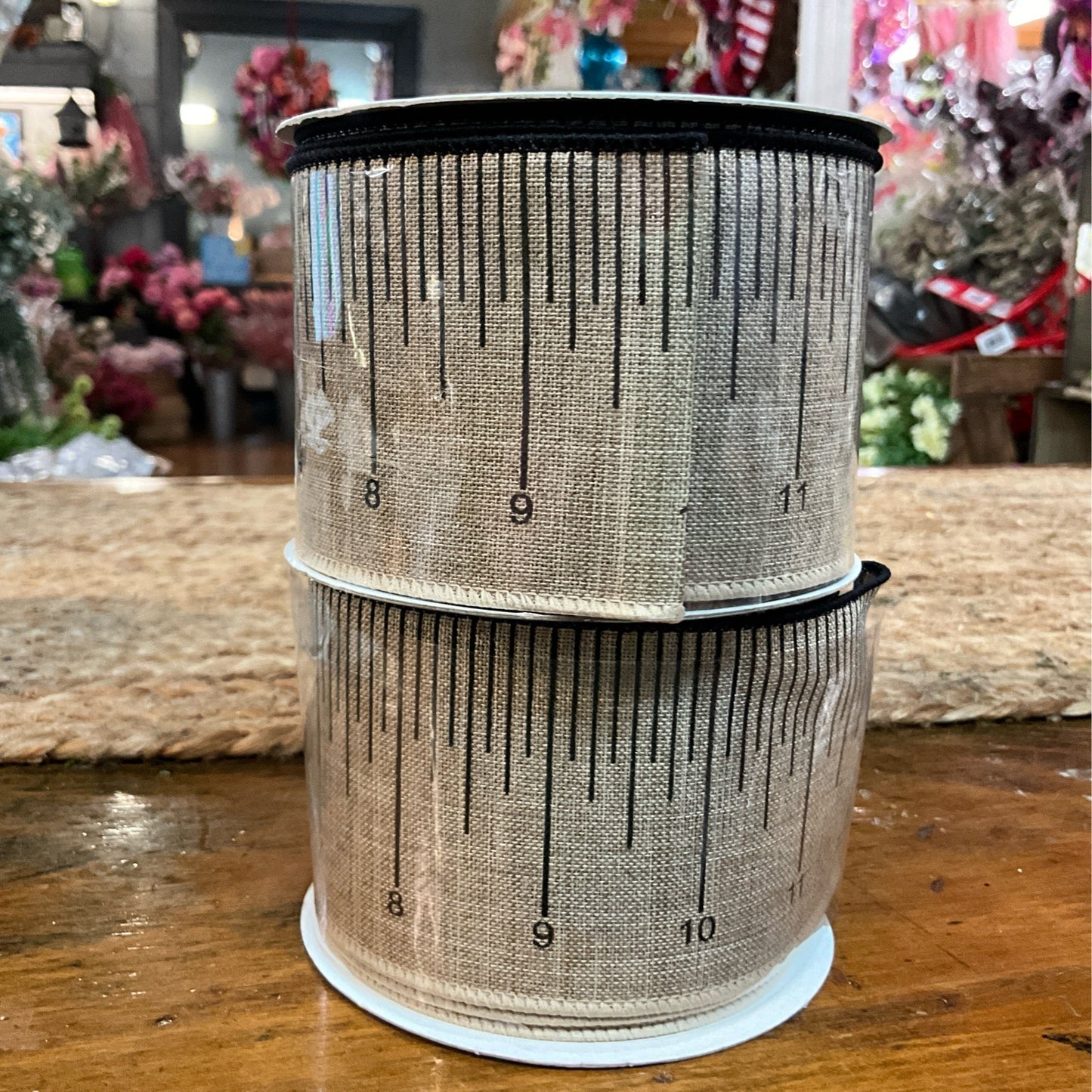 Ruler ribbon; 2.5”x10 yds; beige/black - CancreekDesigns