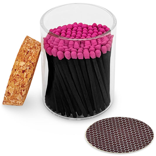 Thankful Greetings - 2" Matches in Cork Top Jar - Colors of Your Choice: Black Stick w/ Pink Tip - CancreekDesigns