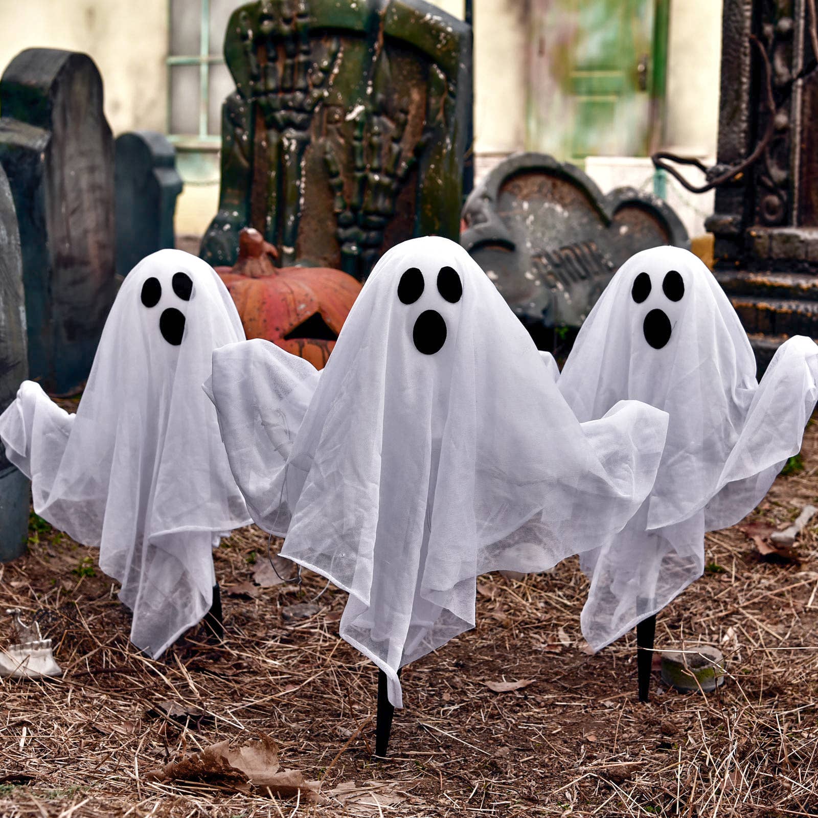 Fun Little Toys - 3 Pack Halloween Yard Stakes Light Up Ghost - CancreekDesigns