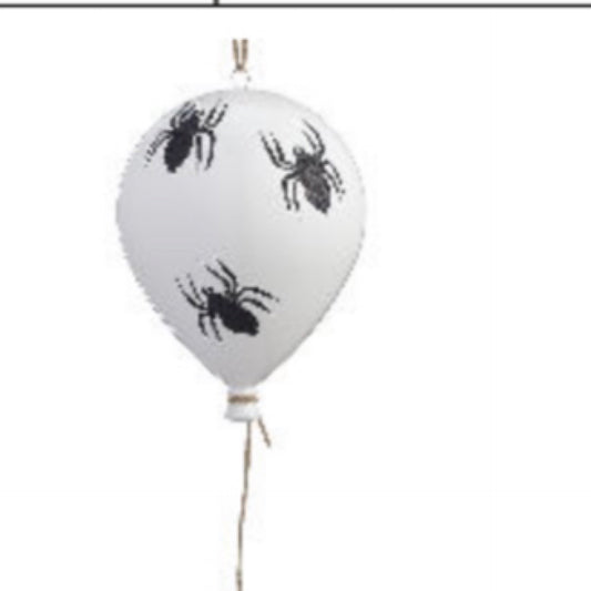 8” glittered spider balloon, white with black spiders - CancreekDesigns