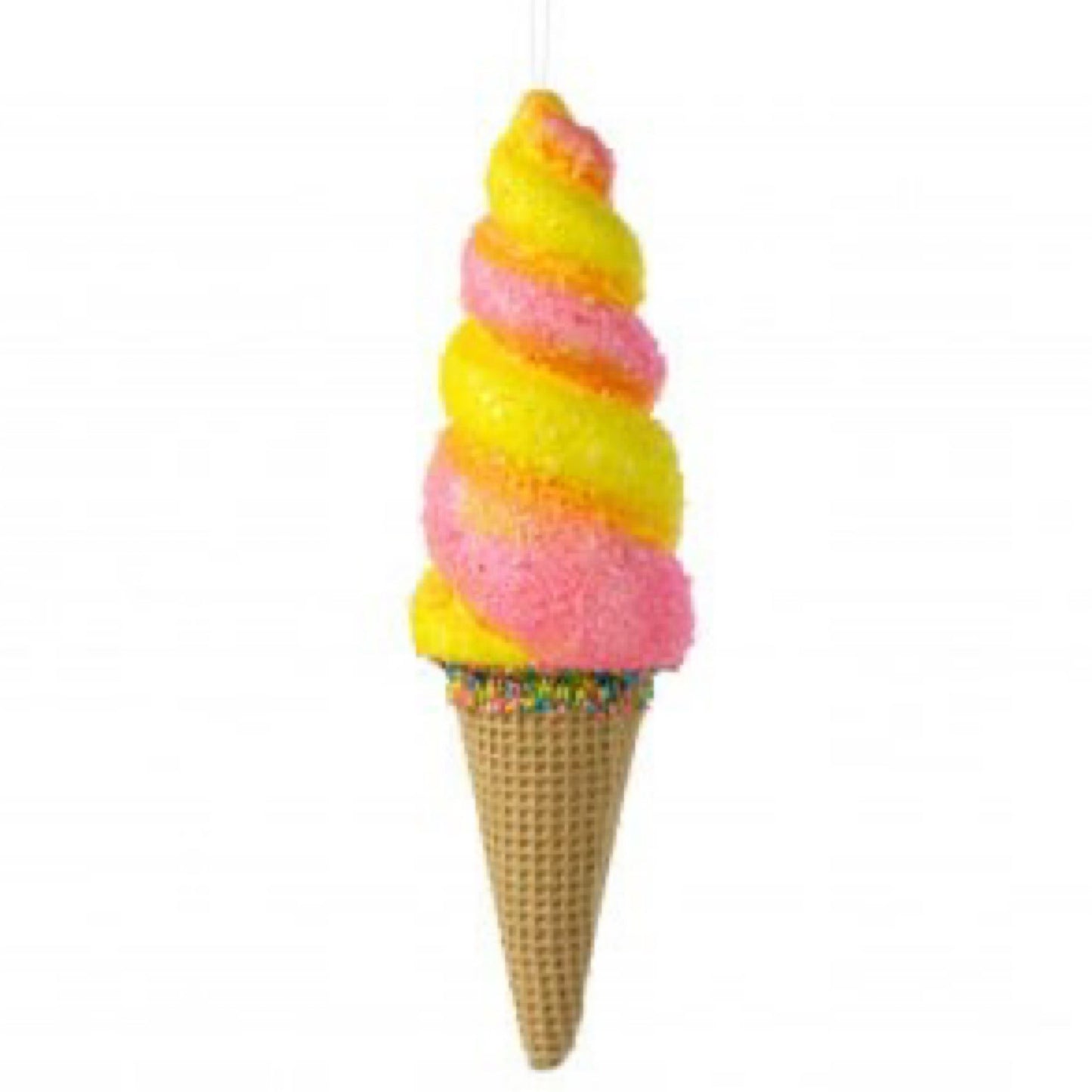 13" Swirl Ice Cream Cone Ornament: Pink & Yellow - CancreekDesigns