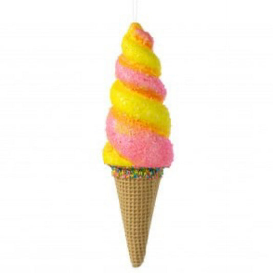 13" Swirl Ice Cream Cone Ornament: Pink & Yellow - CancreekDesigns