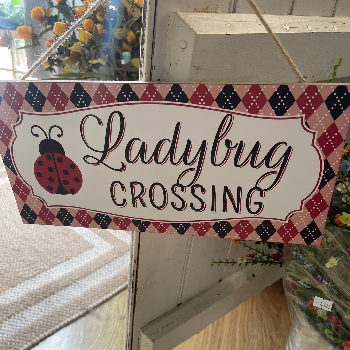 Craig Bachman 12" Wooden Sign: Ladybug Crossing Summer Wall Door Wood Hanger Sign ap8493 - CancreekDesigns