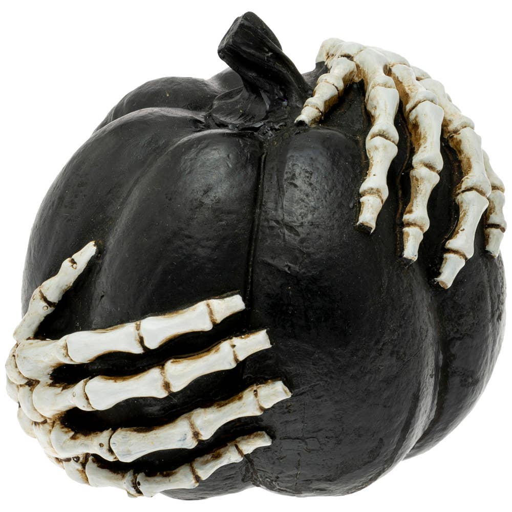 Boston International - 5" Tall Skeleton Hands Resin Black Pumpkin Halloween - CancreekDesigns