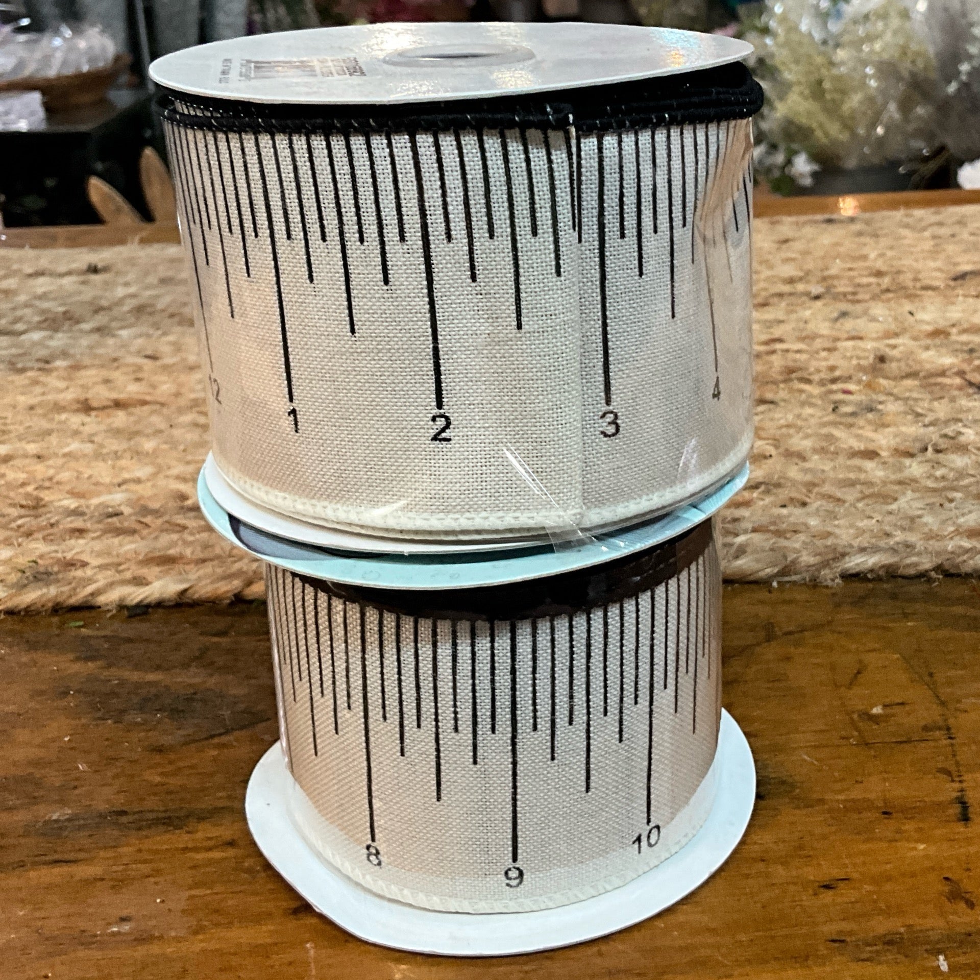 Ruler Ribbon; 2.5”x10 yds; cream/black - CancreekDesigns