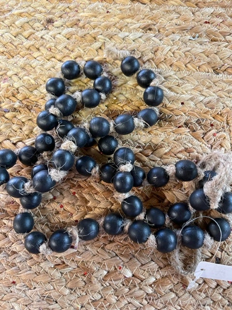 39 " L Small Round Wood Bead Garland Black - CancreekDesigns