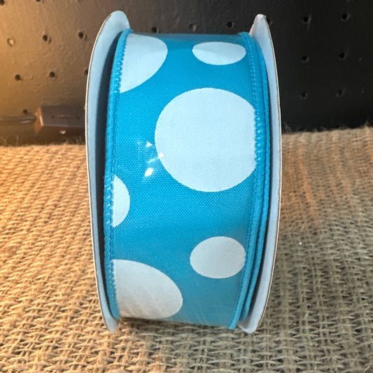 Sky Blue w/ White Polka Dots 1.5" x 10 Yds - CancreekDesigns