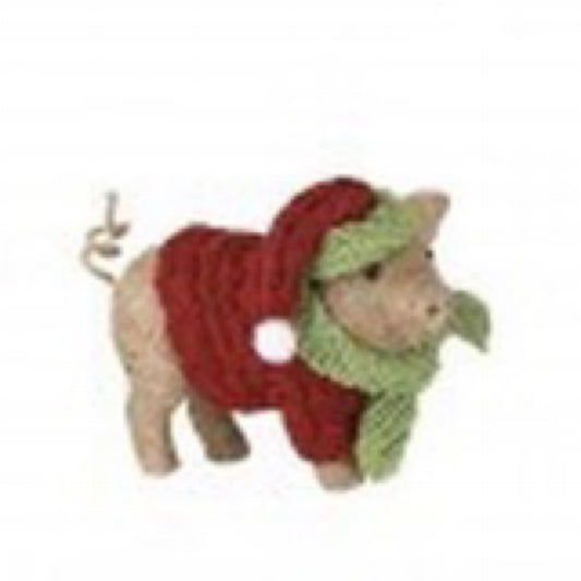 8" JUTE HOLIDAY PIG W/HAT AND SWEATER - CancreekDesigns