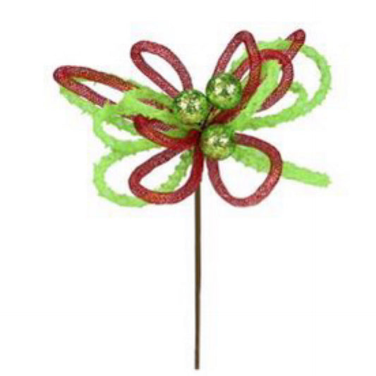 Green\red Glitter ball pick 12” - CancreekDesigns