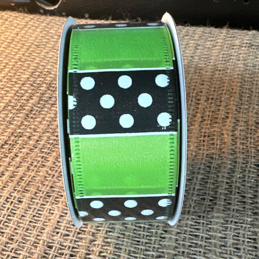 B&W Polka Dots Stripes Lime Green - CancreekDesigns