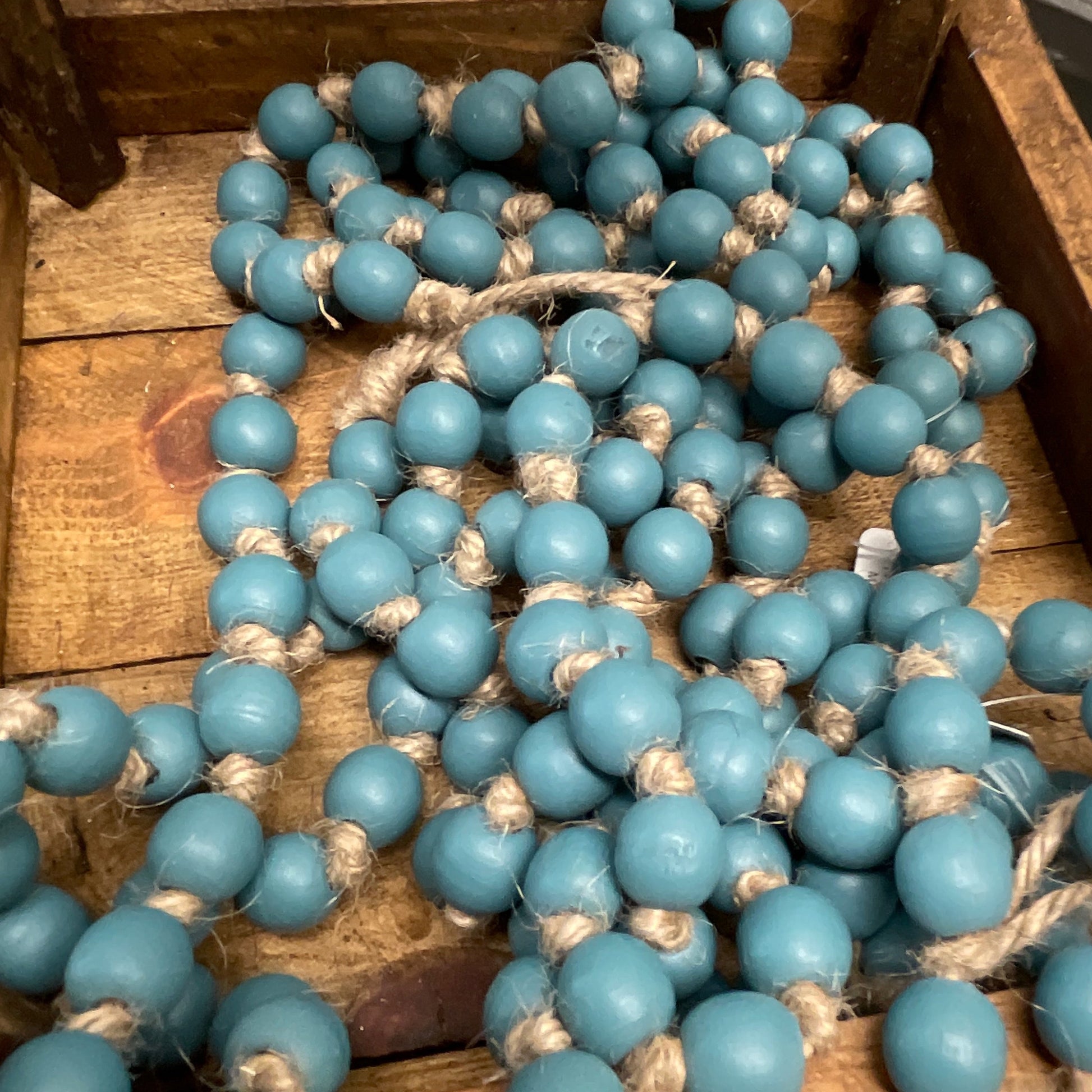 39"L Small Round Wood Bead Garland Teal - CancreekDesigns