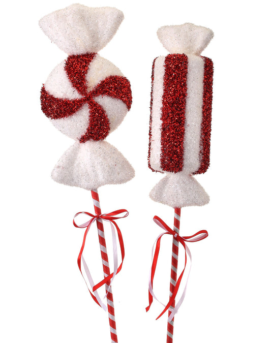 25" GLITTER PEPPERMINT STICKS 2AST - CancreekDesigns
