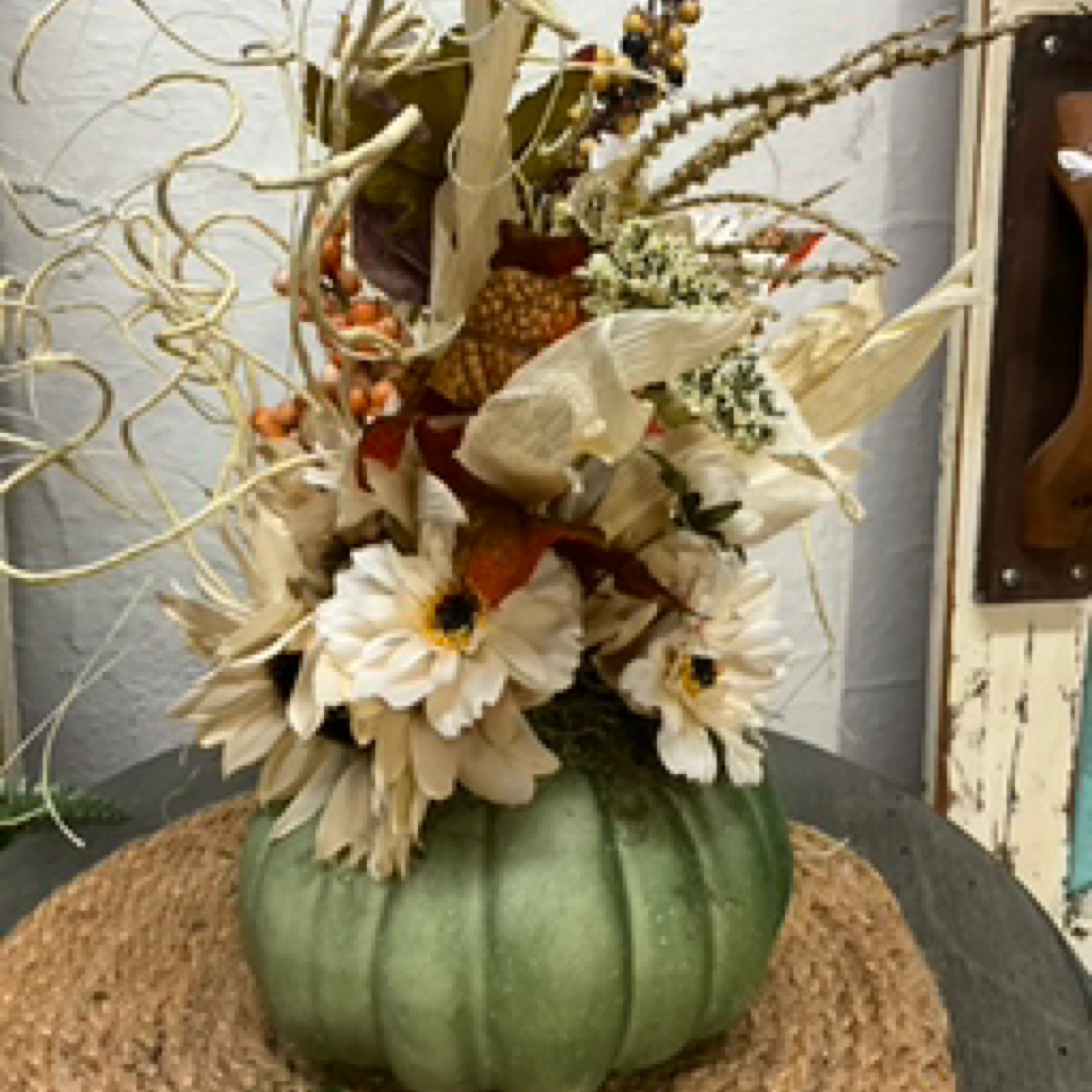 Boho Chic Floral Pumpkin Arrangement - CancreekDesigns