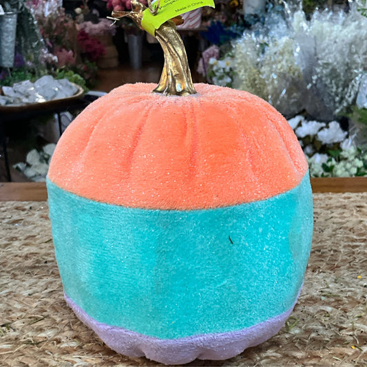 Candy corn pumpkin, 7” tall x 5” diameter - CancreekDesigns