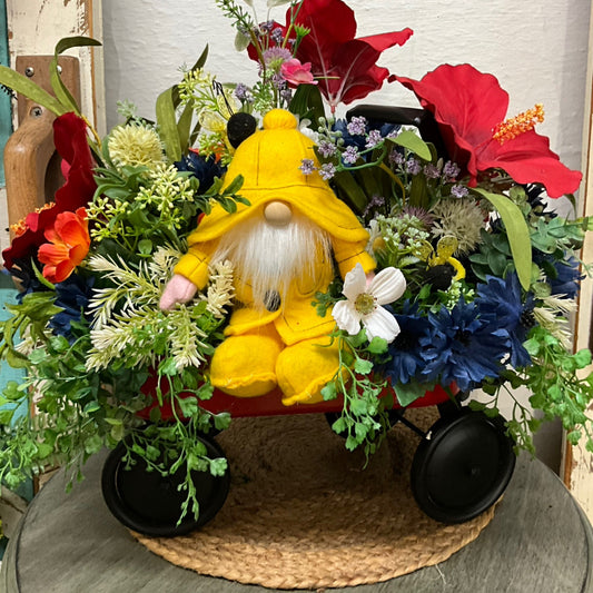 Little red wagon gnome arrangement - CancreekDesigns