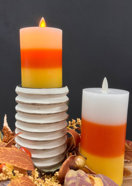 Wholesale Home Decor - Candy Corn Moving Flame LED Candle 3x4in - CancreekDesigns
