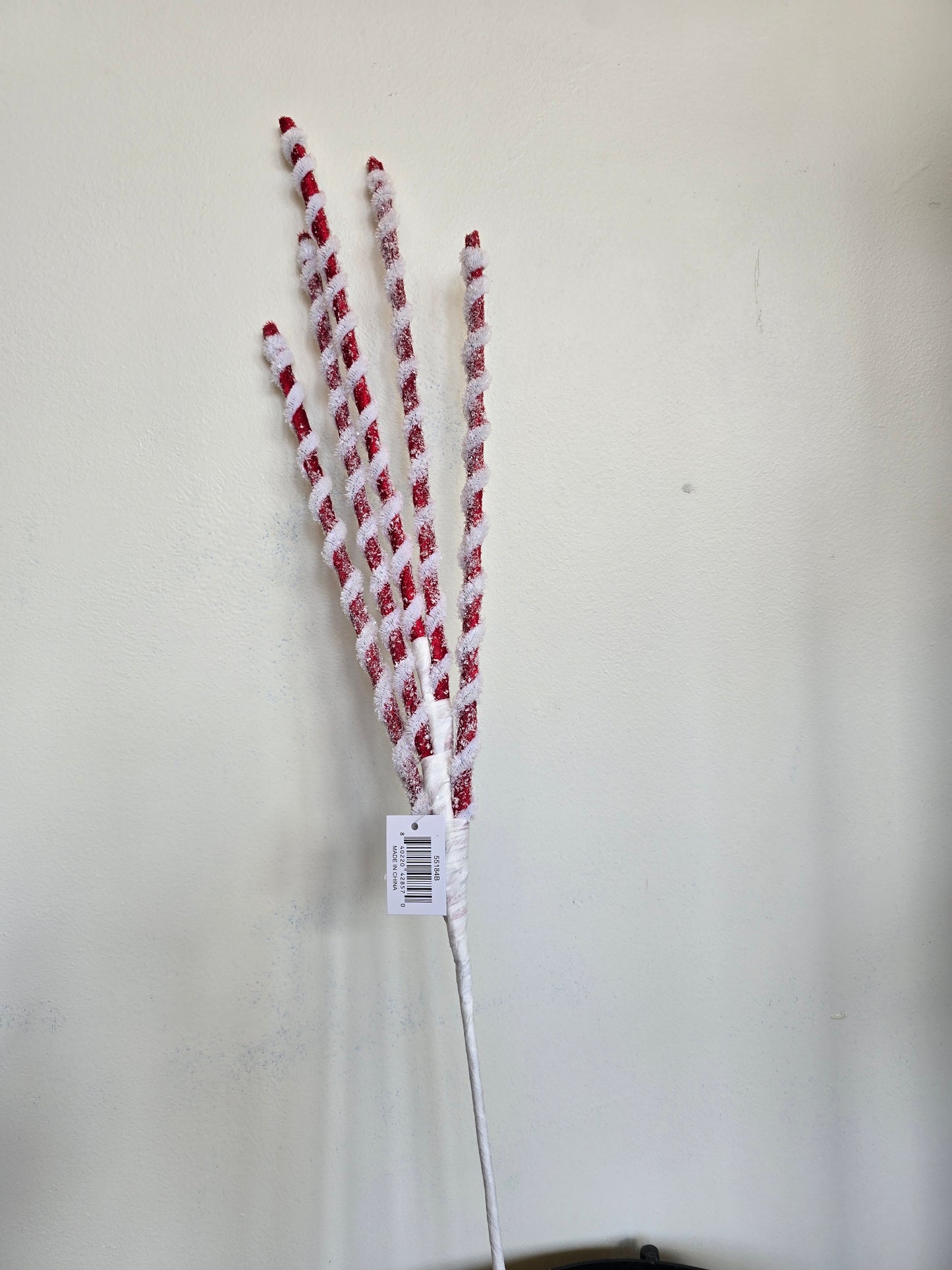 25" Glittered red & white flocked spiral spray.