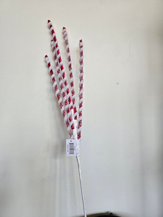 25" Glittered red & white flocked spiral spray.