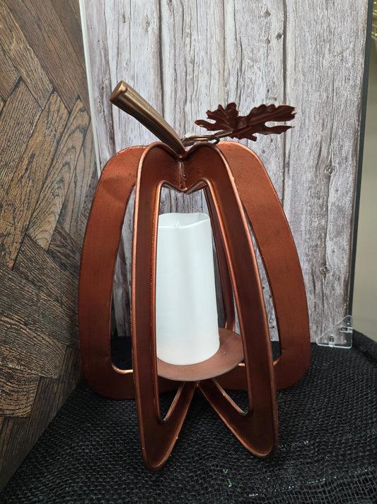 Rustic copper, pumpkin candle holder