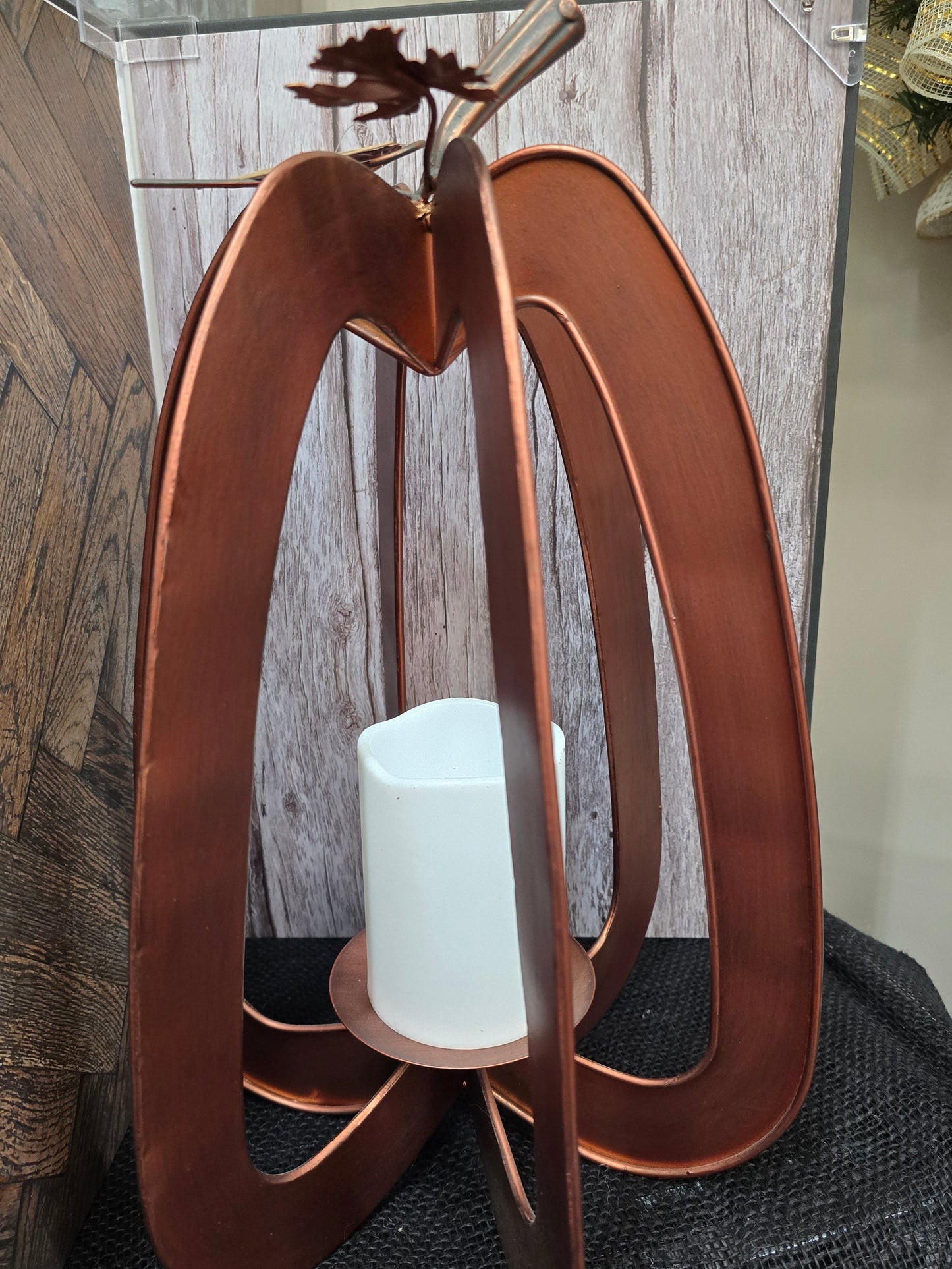 Rustic copper, pumpkin candle holder